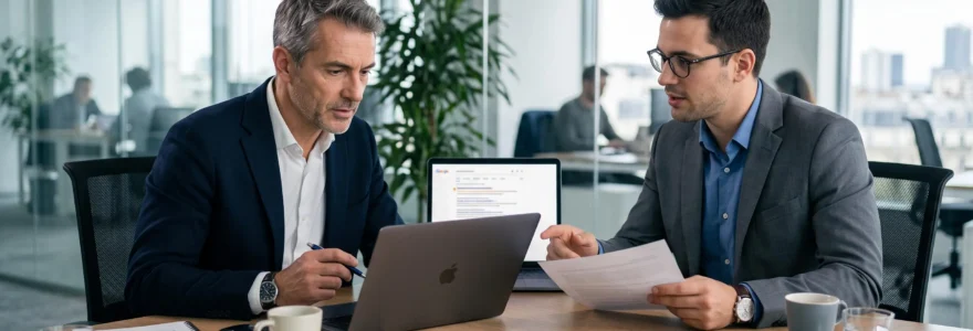 Dirigeant examinant une proposition d'agence SEO promettant une première position sur Google